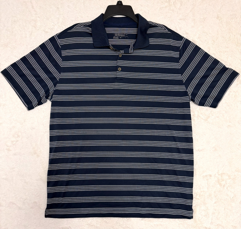 Nike Golf Tour Performance Polo Shirt Dri Fit Mens XL Blue Striped Short Sleeve